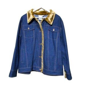 Pamela McCoy Women's Denim Jacket Faux Fur Trim Size L #G-1-3